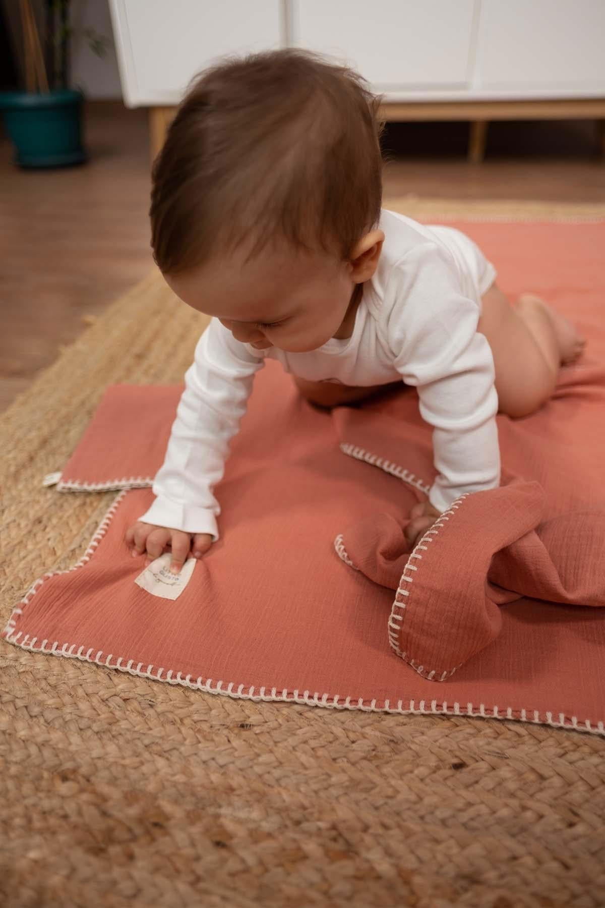 Bebek Müslin Bezi Örtü Organik Pamuk Pembe 75 cm - Riki Baby&Kids