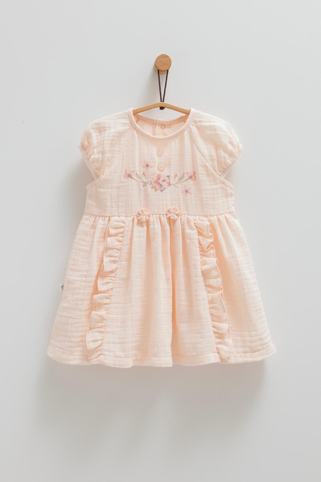 Caramell Little Girl Nakışlı Somon Müslin Elbise