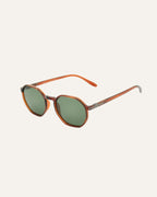 LOOKlight Santorini Jelly Brown unisex güneş gözlüğü, çapraz görünüm: köşeli çerçeve ve yeşil lens