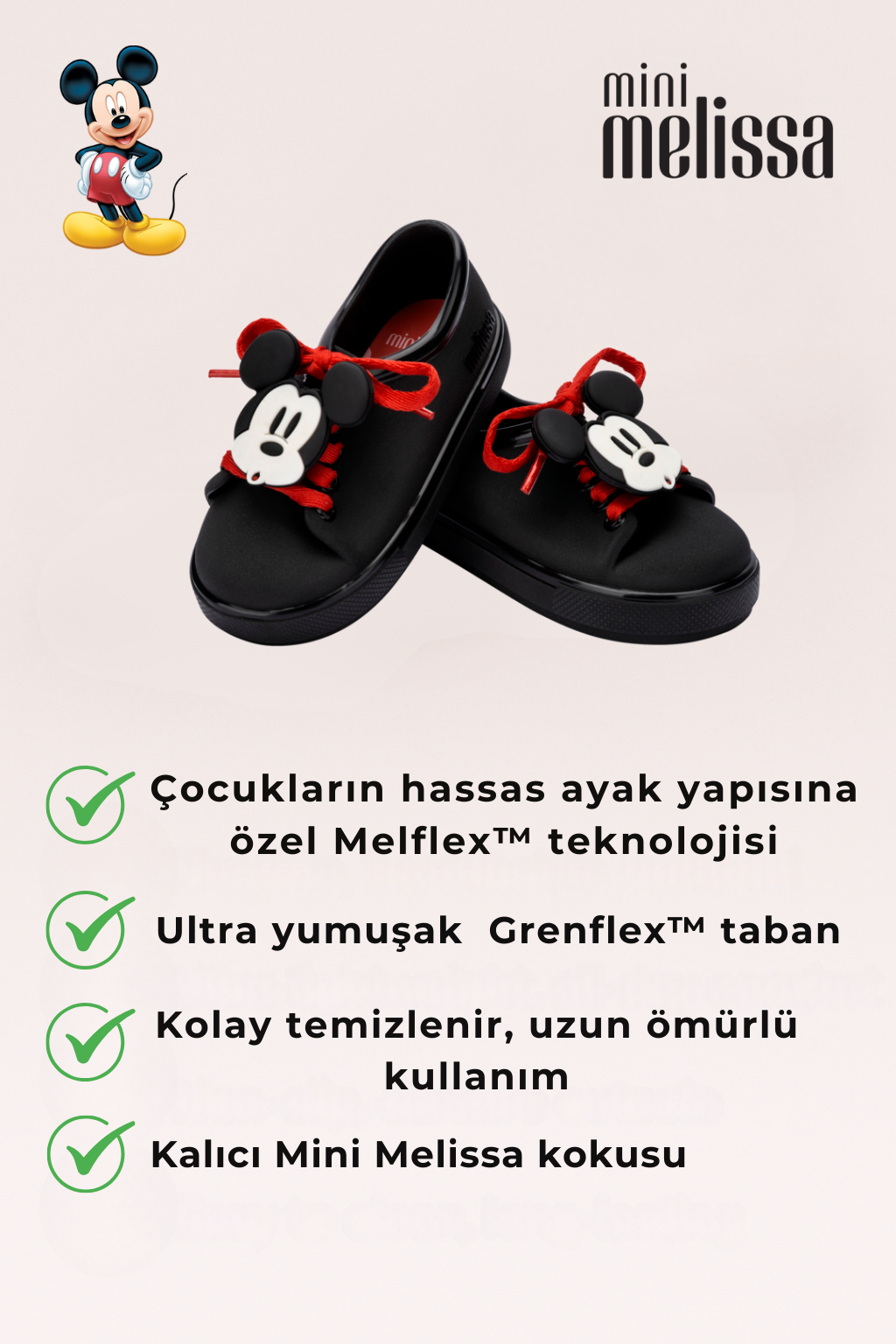 Mini Melissa HIP Mickey & Friends Siyah Çocuk Sneaker Ayakkabı