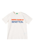 Benetton Punch Nakışlı Ekru Pamuk Tişört