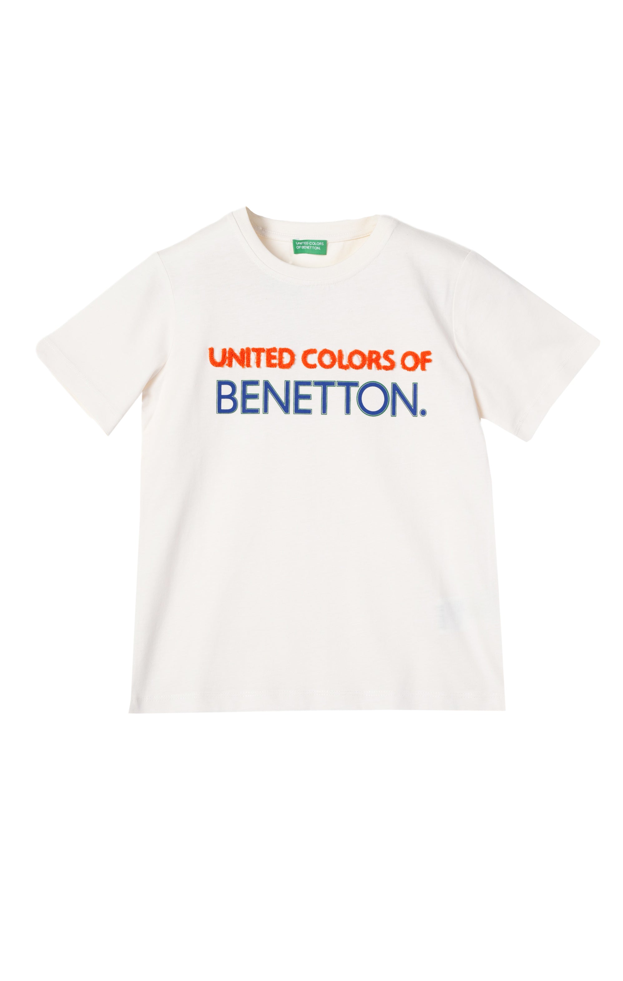 Benetton Punch Nakışlı Ekru Pamuk Tişört