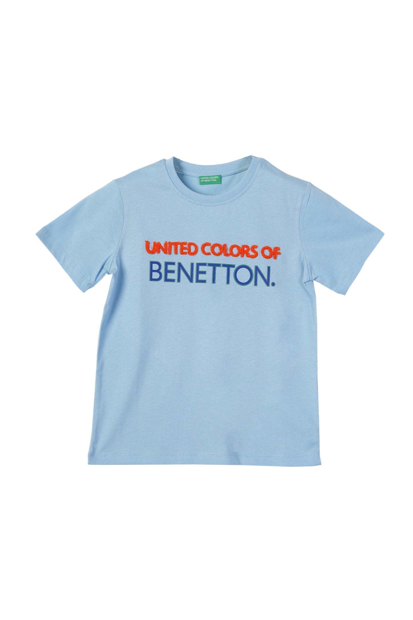 Benetton Punch Nakışlı Açık Mavi Pamuk Tişört