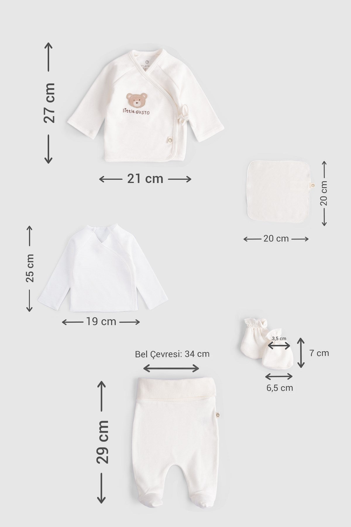 Organik Pamuk 10'lu Ekru Hastane Çıkış Seti - Riki Baby&Kids