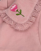 Crystal Baby İnce Fitilli Kadife Dantelli Nakışlı Kız Bebek Elbise - Rose Pink