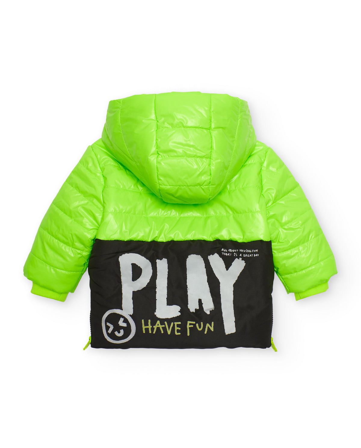 Tuc Tuc Erkek Çocuk Neon Yeşil Puffer Mont – Kapüşonlu, Yazılı Grafik Baskılı