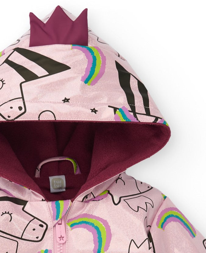 Tuc Tuc kız çocuk mont kapüşon taç detayı – pembe unicorn desenli