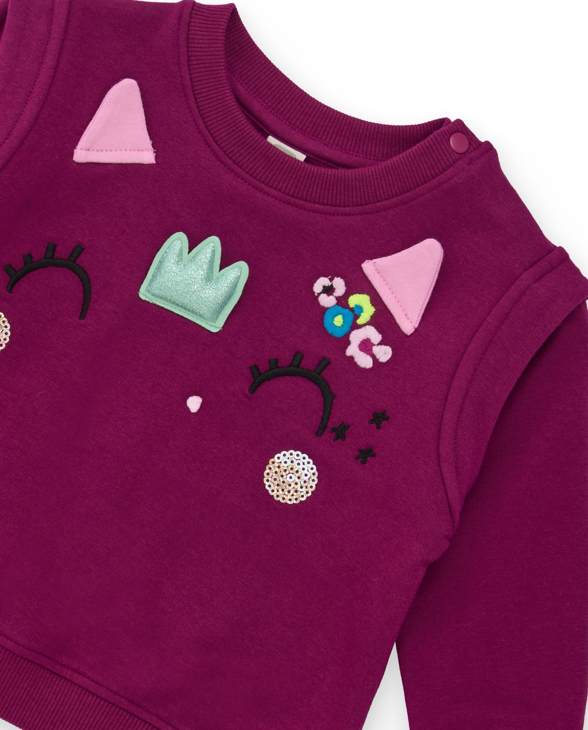 Tuc Tuc kız çocuk bordo sweatshirt nakışlı yüz ve kulak detaylı