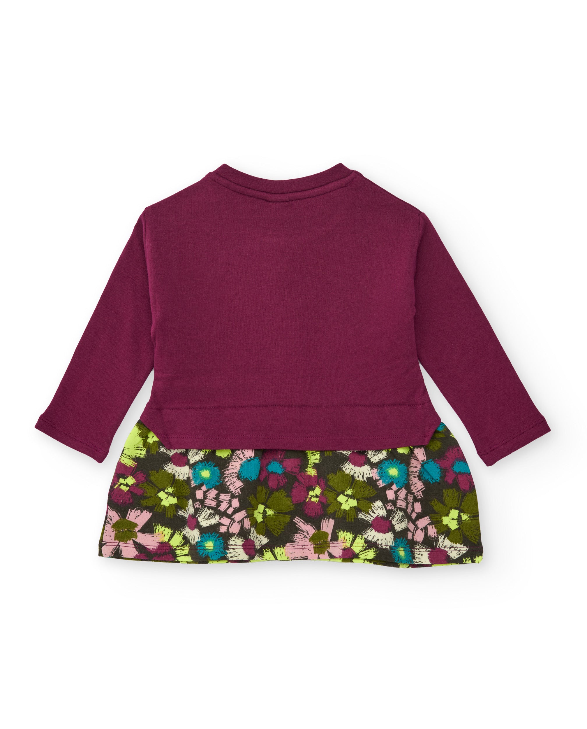 Tuc Tuc kız çocuk bordo sweatshirt elbise arka görünüm – çiçek desenli etek