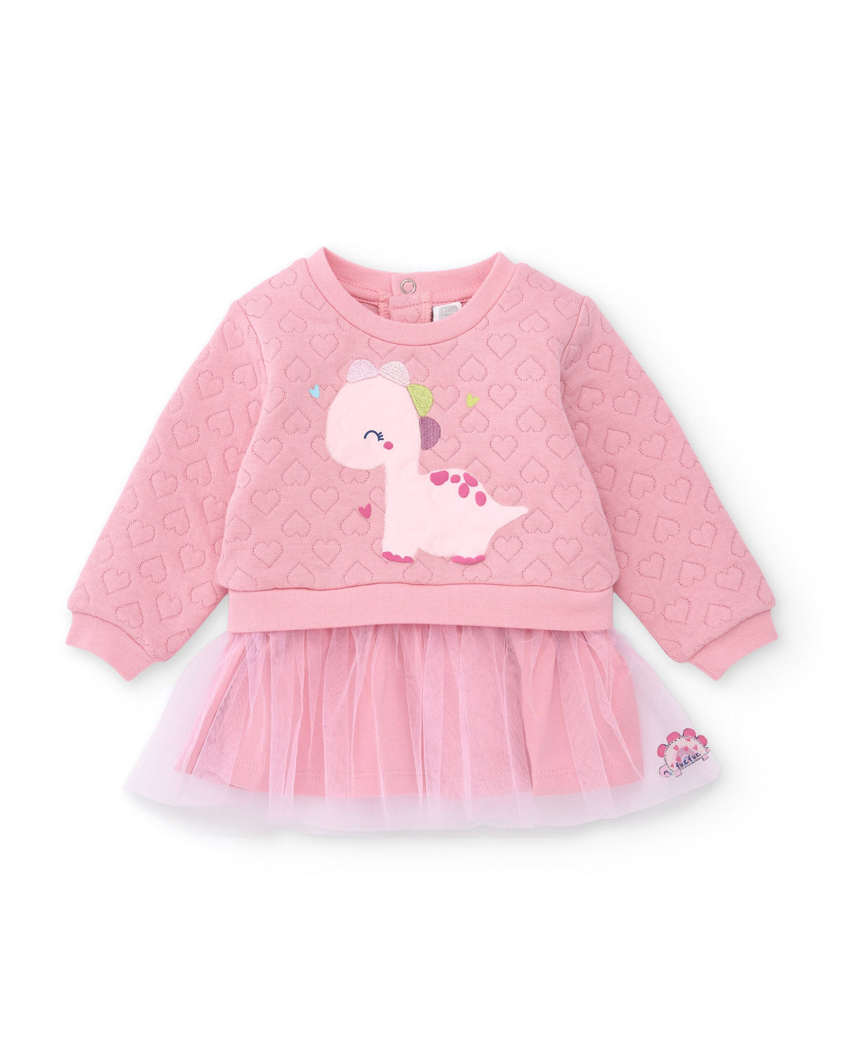 Tuc Tuc dinozor desenli tüllü peluş bebek elbisesi pembe - önden görünüm