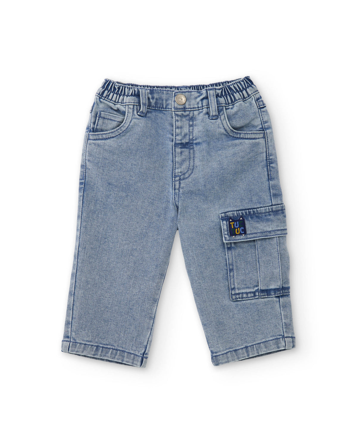 Tuc Tuc açık mavi denim kargo cepli kot pantolon önden net bir şekilde görünüyor.