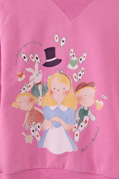 Kız Bebek Alice Desenli Pembe Pamuk Sweatshirt Takım - Riki Baby&Kids