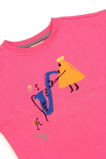 Musician Triangle Sweatshirt - Pink - Riki Baby&Kids