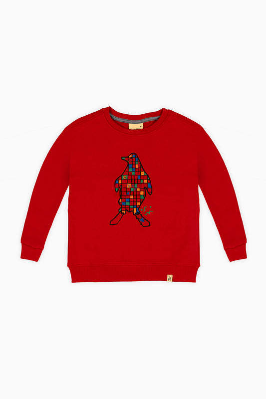 Penguen Ride Sweatshirt - Red - Riki Baby&Kids