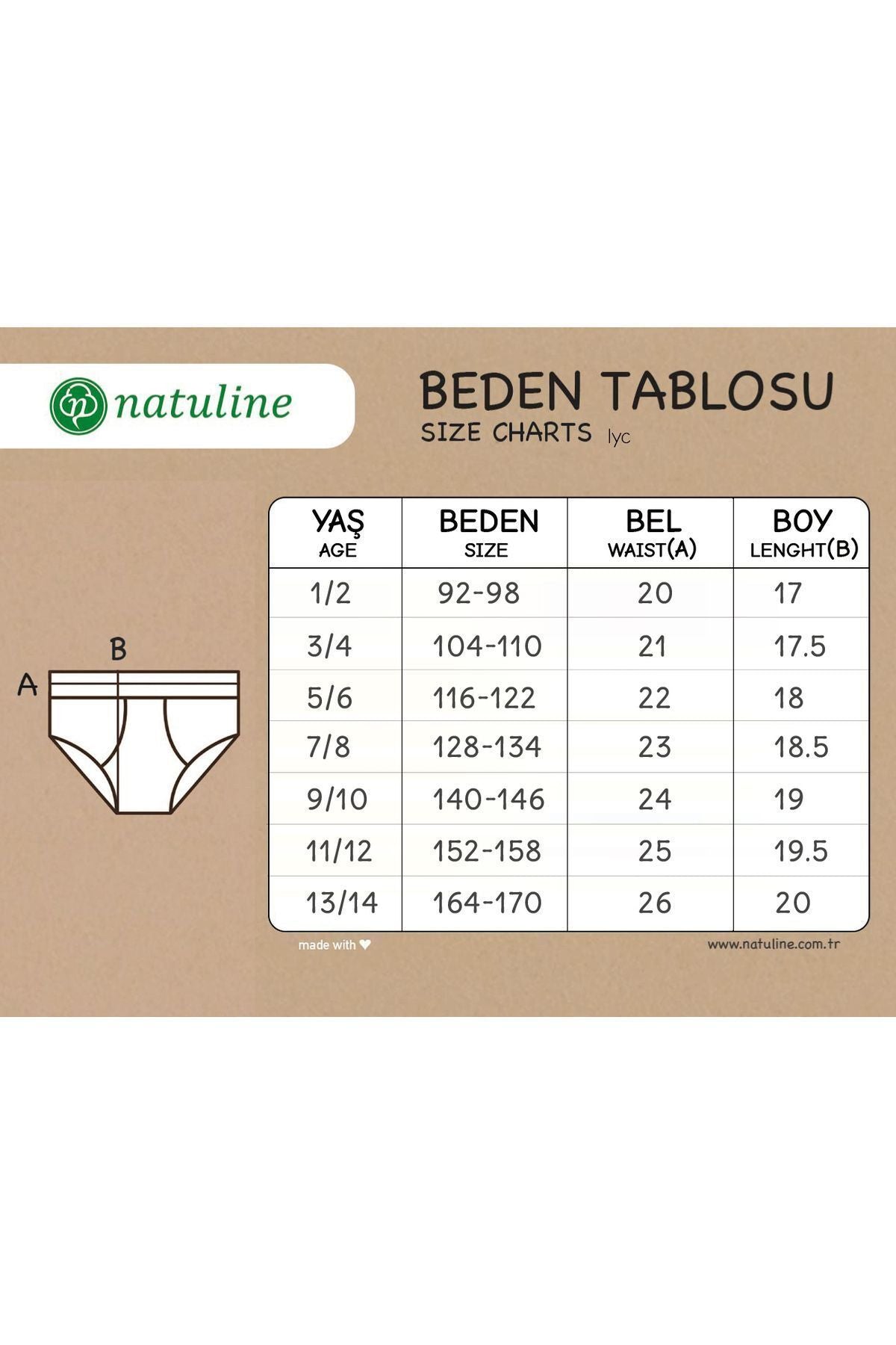 Natuline 5815 Kız Çocuk Empirme Love 3'lü Likralı Külot - Riki Baby&Kids