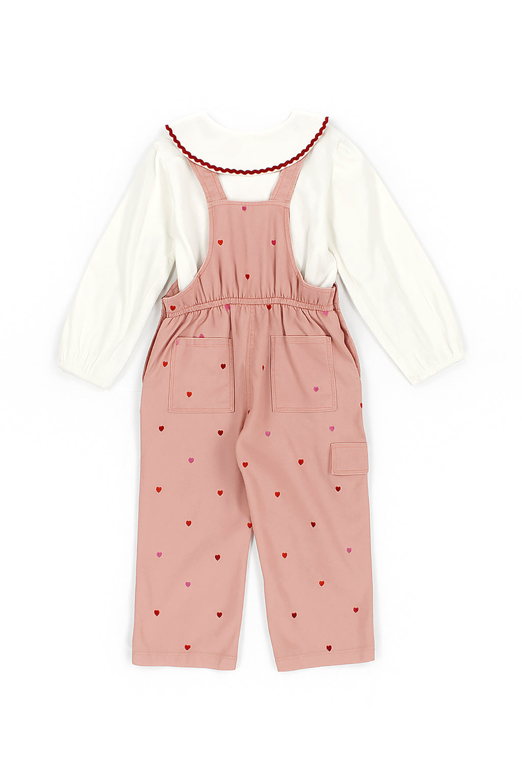 Patique SweetHearts Denim Salopet Set – Yumuşak Denim + Scallop Yakalı Gömlek