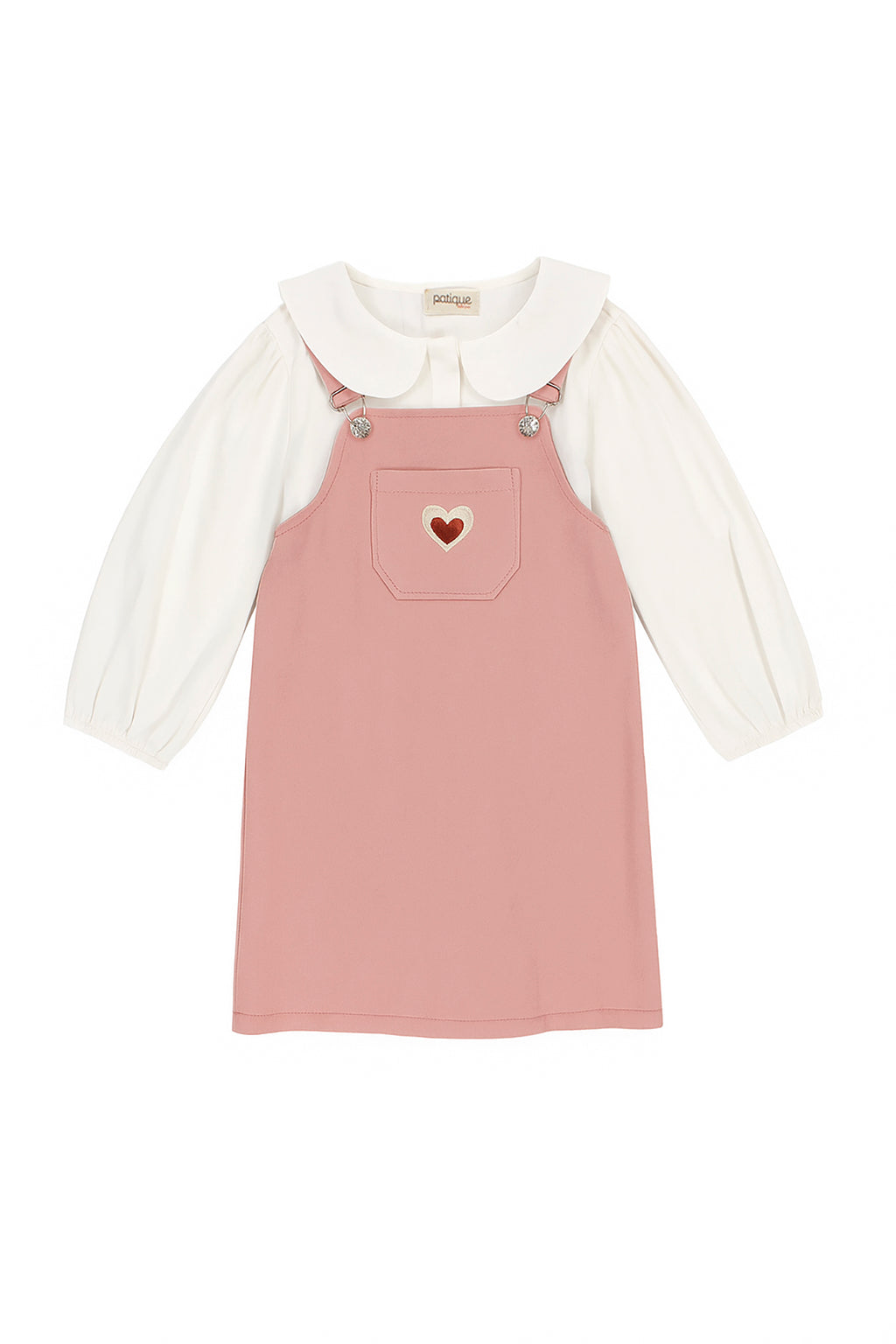 Patique Heartline Pinafore Set – Yumuşak Dokulu Jile + Geniş Yakalı Gömlek