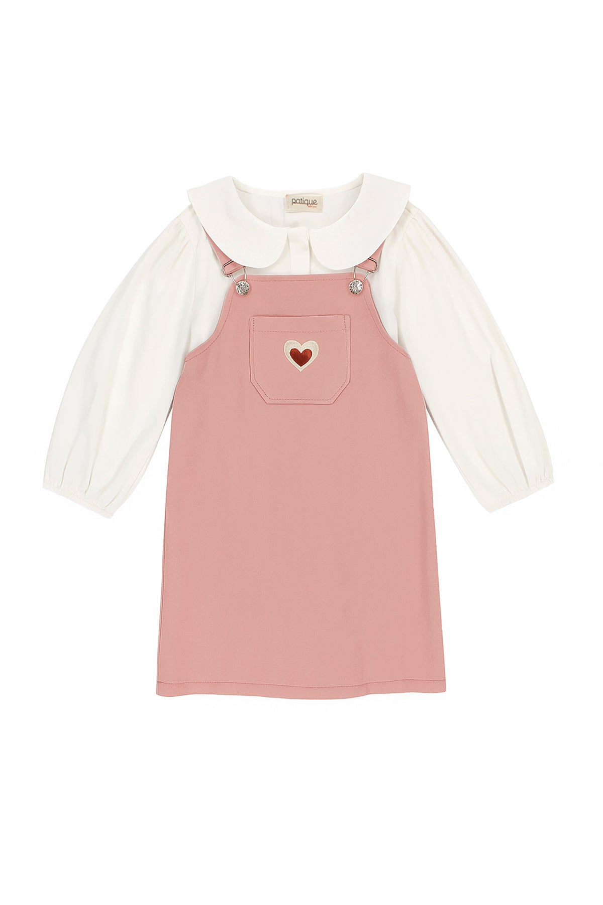 Patique Heartline Pinafore Set – Yumuşak Dokulu Jile + Geniş Yakalı Gömlek