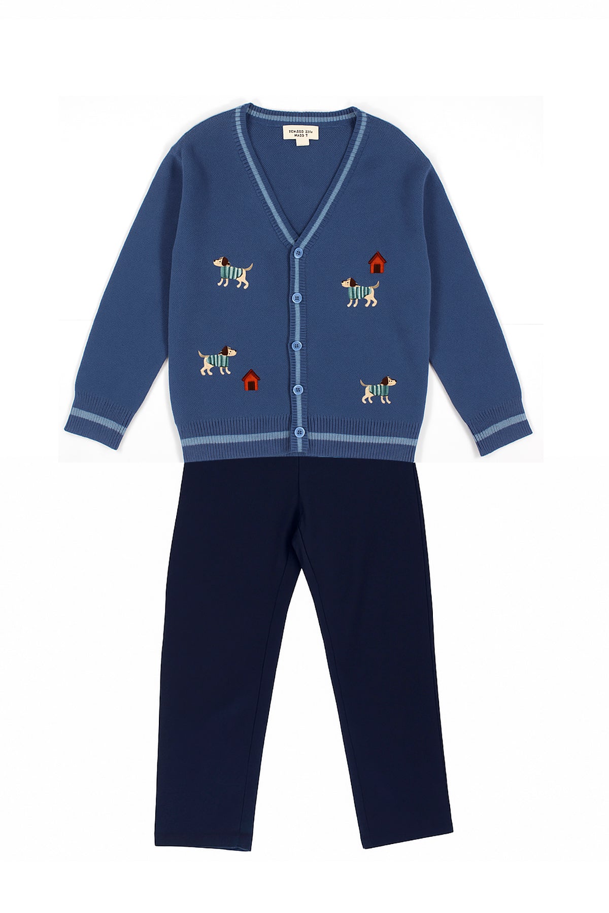 Patique Organik Pamuk Puppy Dreams 3’lü Set – (Nakışlı Hırka + T-Shirt + Gabardin Pantolon)