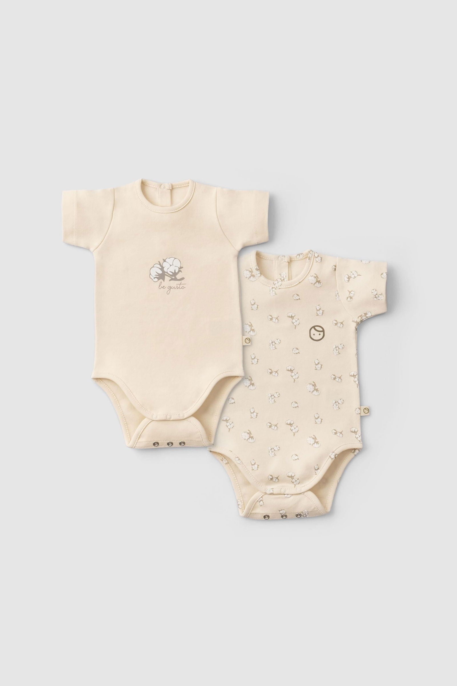 2'li Kısa Kollu Organik Pamuk Bebek Body Seti Küçük Pamuk Desenli - Riki Baby&Kids