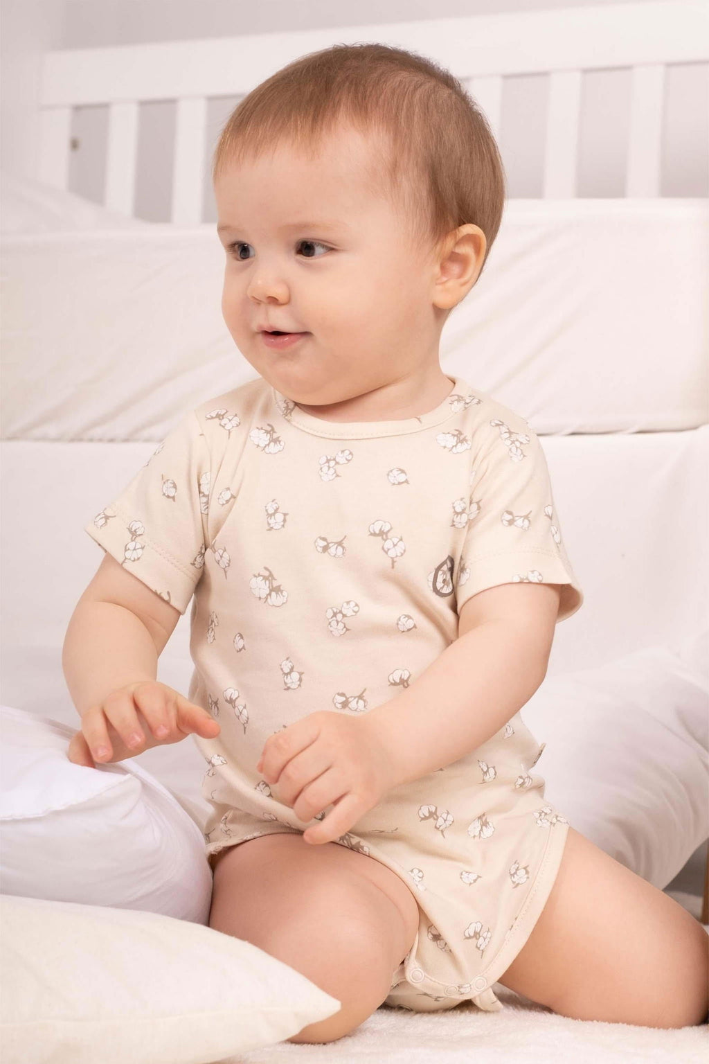 2'li Kısa Kollu Organik Pamuk Bebek Body Seti Küçük Pamuk Desenli - Riki Baby&Kids