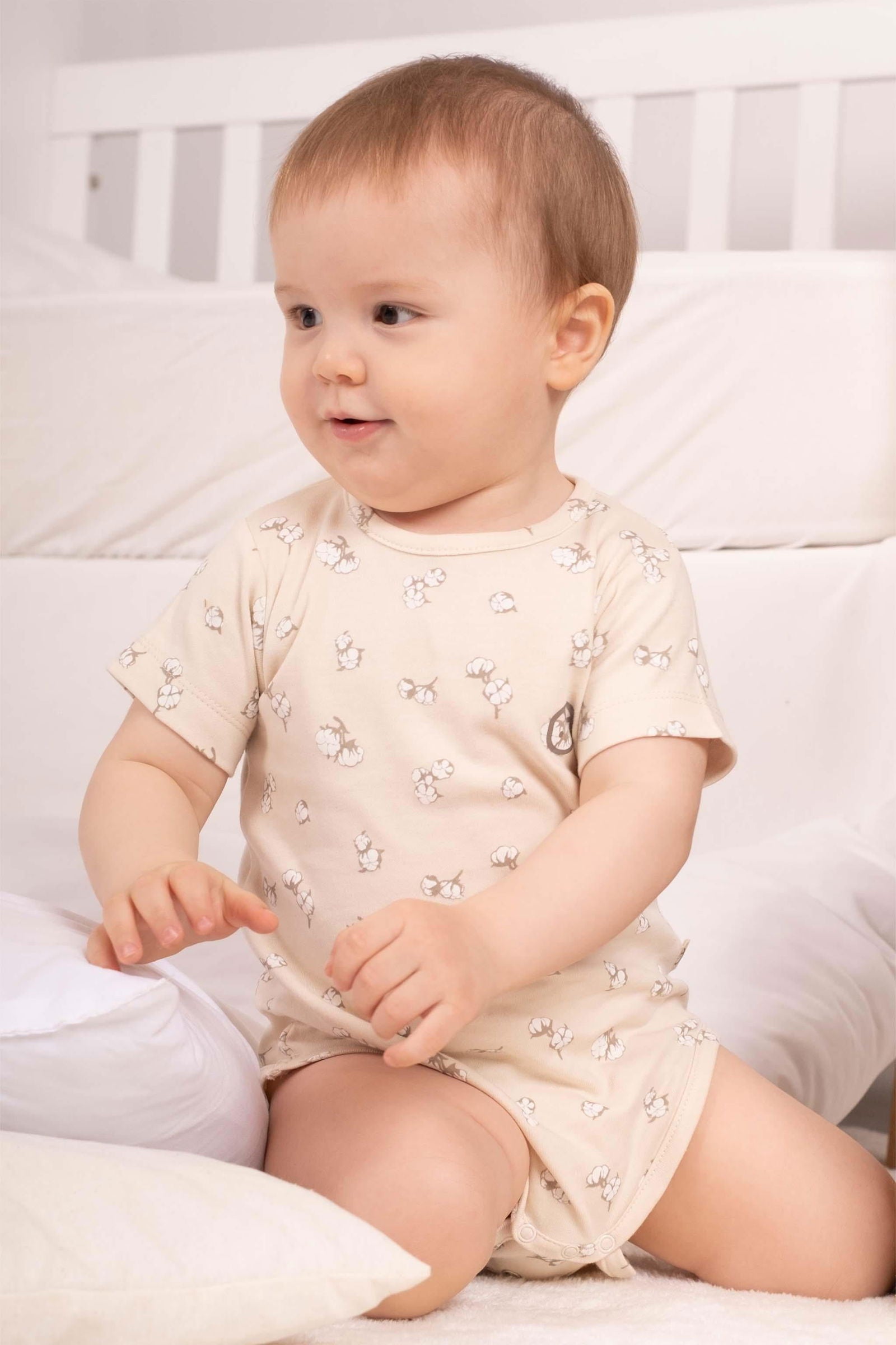 2'li Kısa Kollu Organik Pamuk Bebek Body Seti Küçük Pamuk Desenli - Riki Baby&Kids