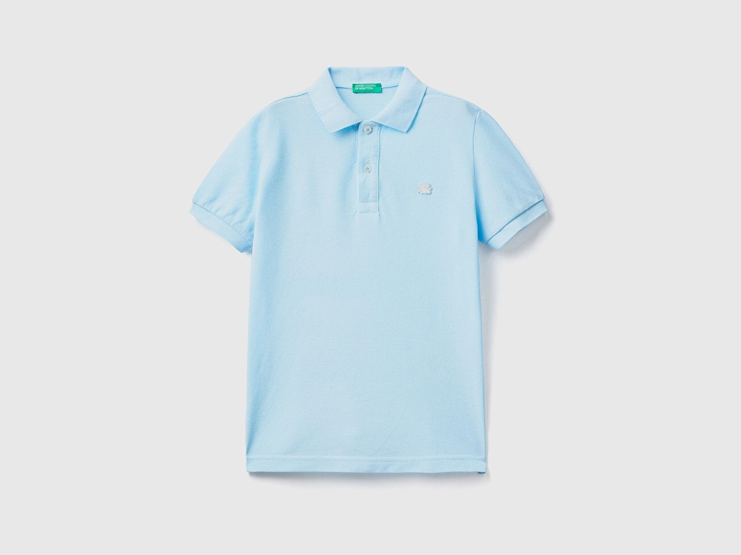 Benetton Polo Yaka Logolu Pamuk Turkuaz Mavi Tişört