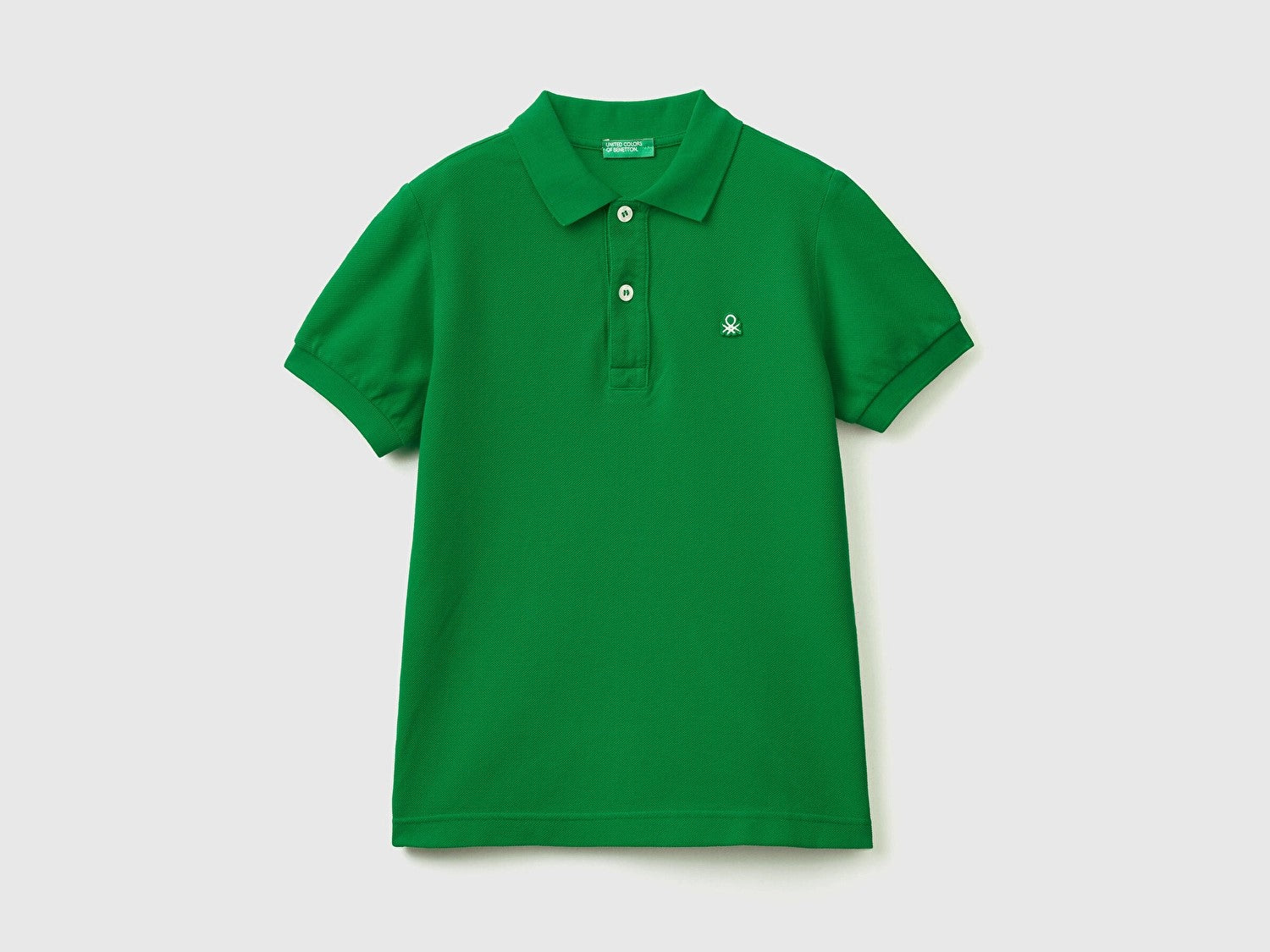 Benetton Polo Yaka Logolu Pamuk Yeşil Tişört