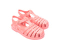 Mini Melissa Kids Possession somon renkli mat dokulu kafesli çocuk sandaleti çapraz görünüm