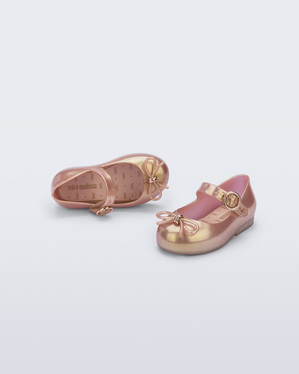Mini Melissa Sweet Love simli gold pembe kız çocuk babet ön görünüm