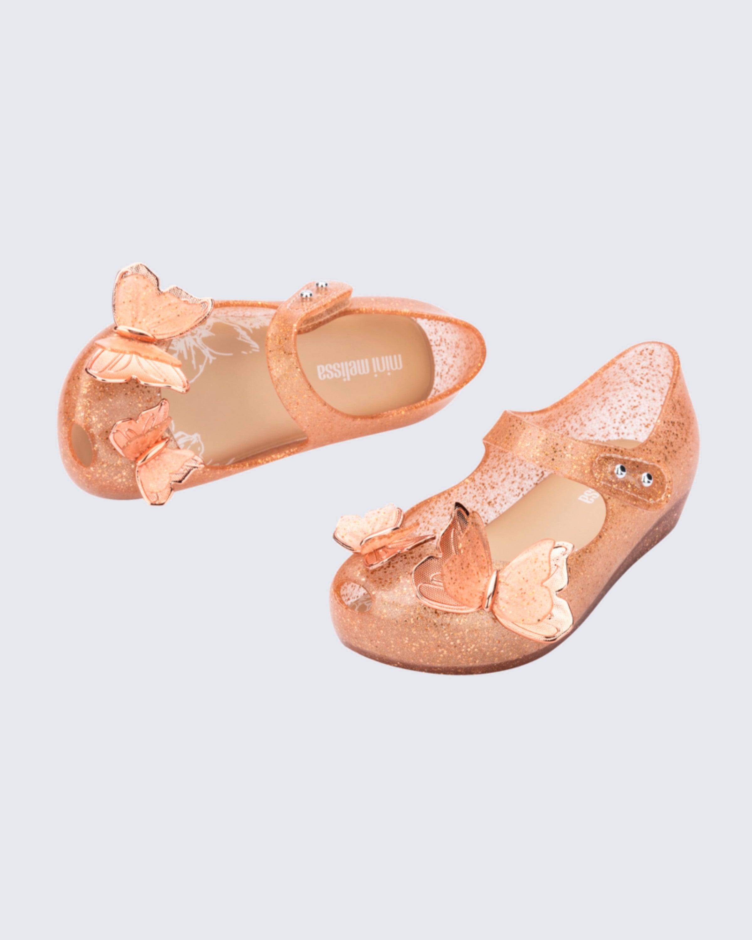 Mini Melissa Ultragirl Fly Baby glitter gold kelebek detay ön görünüm