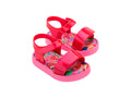 Mini Melissa Baby Jump Print pembe renkli konfeti desenli çift cırt cırtlı ilk adım bebek sandaleti çapraz görünüm