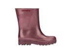 Mini Melissa simli pembe çocuk yağmur çizmesi yan yüzey ve kalın dişli kaymaz taban detayı