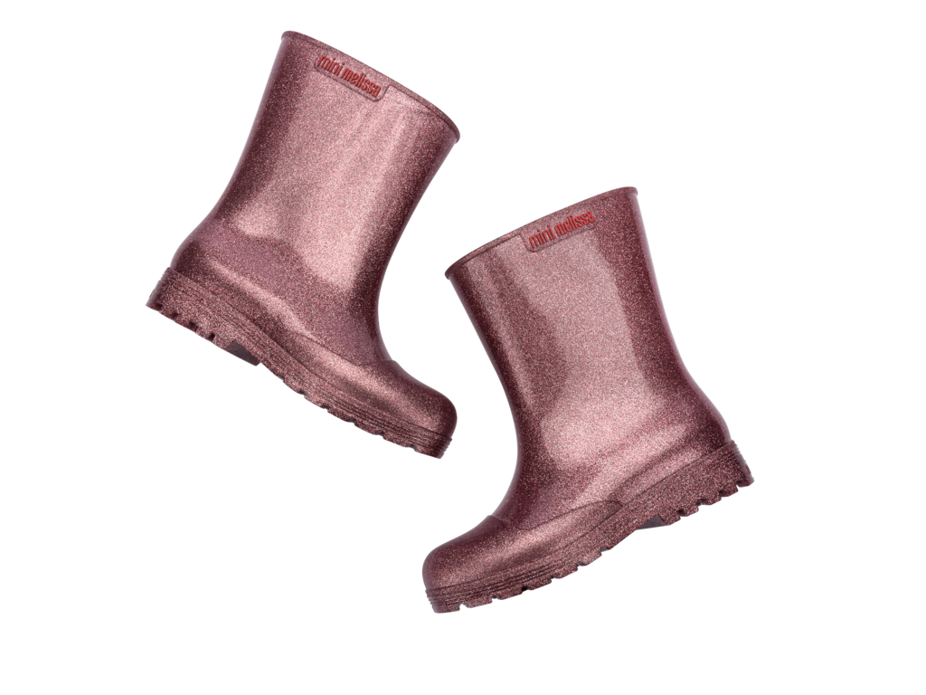 Kız çocuk pembe glitter yağmur çizmesi – kaymaz tabanlı, konforlu Mini Melissa model