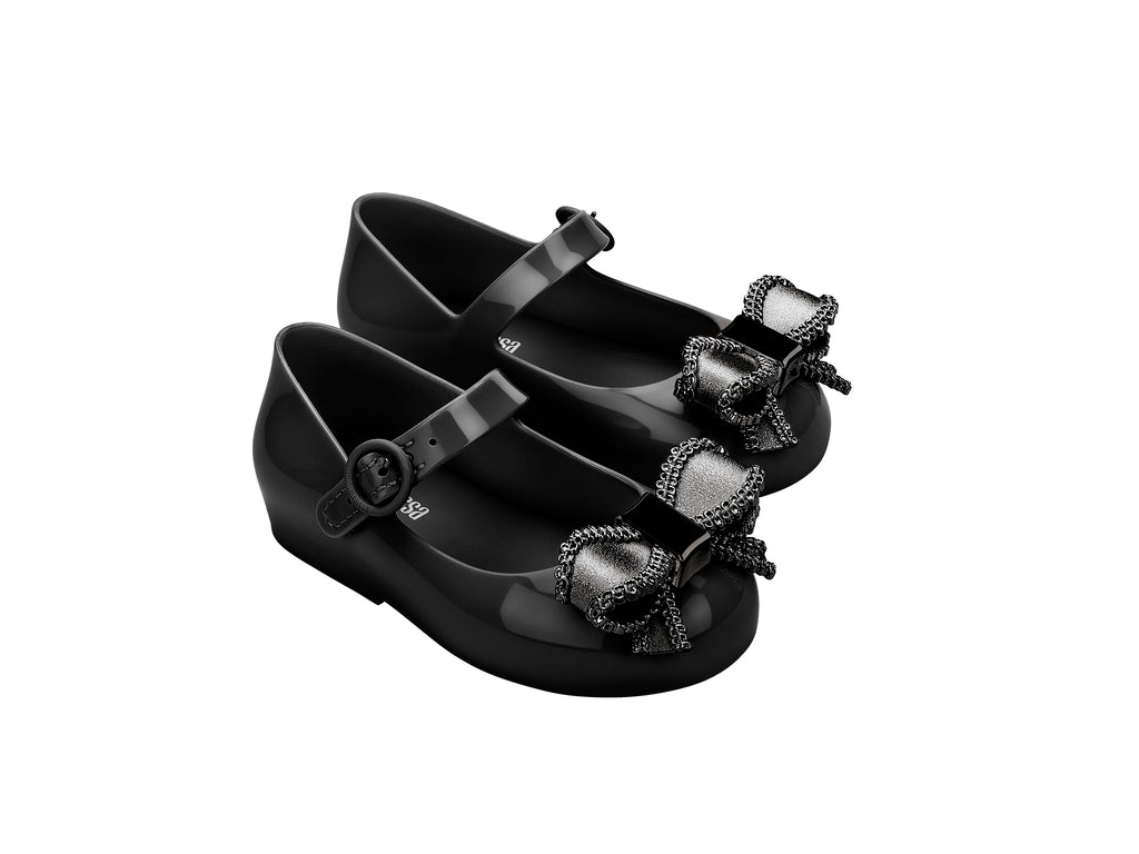 Mini Melissa Sweet Love IV Metalik Fiyonklu Siyah Ayakkabı