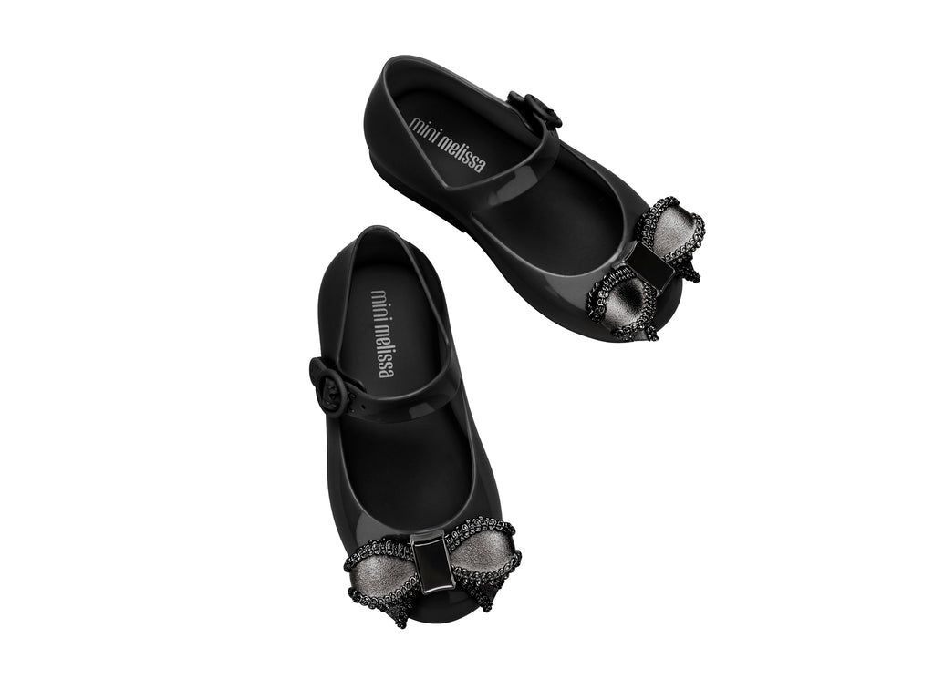 Mini Melissa Sweet Love IV Metalik Fiyonklu Siyah Ayakkabı