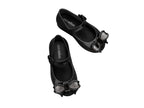 Mini Melissa Sweet Love IV siyah çocuk ayakkabısı üstten görünüm ve ışıltılı hacimli fiyonk detayı