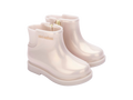 Mini Melissa Chelsea Boot II BB bej çift bot görünümü, parlak yüzey, konforlu EVA taban, çocuklar için zarif chelsea bot modeli