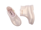 Mini Melissa Chelsea Boot II BB bej çocuk bot üstten görünüm, fermuarlı tasarım, kolay giydirme çıkarma, günlük kullanım için ideal