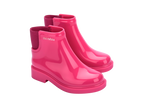 Parlak pembe Mini Melissa Chelsea Boot II INF çift görünüm, kolay giyilen yan elastik detaylı çocuk botu