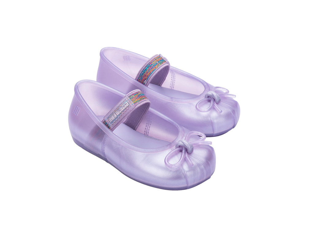 Mini Melissa Sophie – Mor Şeffaf Kız Çocuk Balerin Ayakkabısı | Fiyonklu, Rahat, Şık
