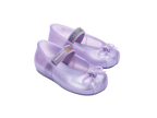 Mini Melissa Sophie şeffaf mor renkli esnek bantlı kız çocuk babet ayakkabısı çapraz görünüm