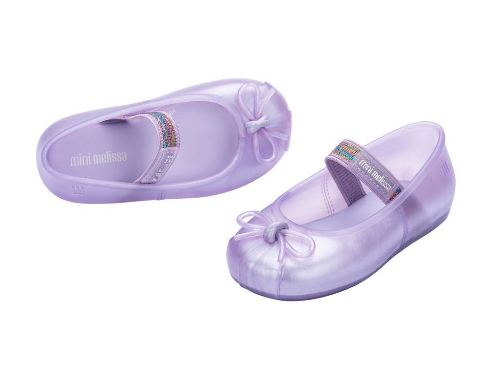 Mini Melissa Sophie – Mor Şeffaf Kız Çocuk Balerin Ayakkabısı | Fiyonklu, Rahat, Şık