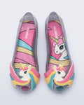 Mini Melissa Ultragirl Uni Inf gümüş simli unicorn tasarımlı kız çocuk parti ayakkabısı üstten görünüm