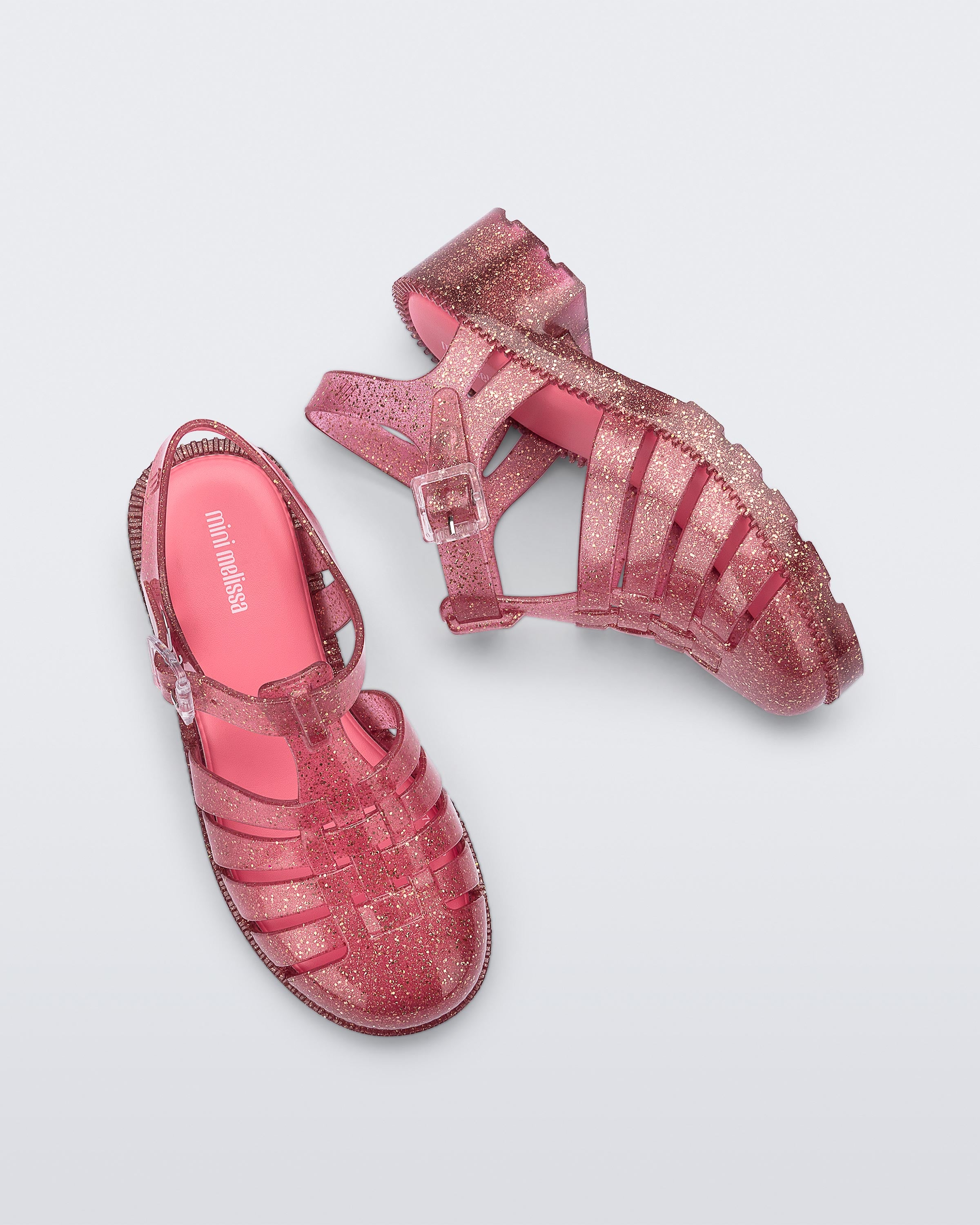 Mini Melissa Possession Heel Infantil simli pembe kız çocuk sandalet üstten görünüm