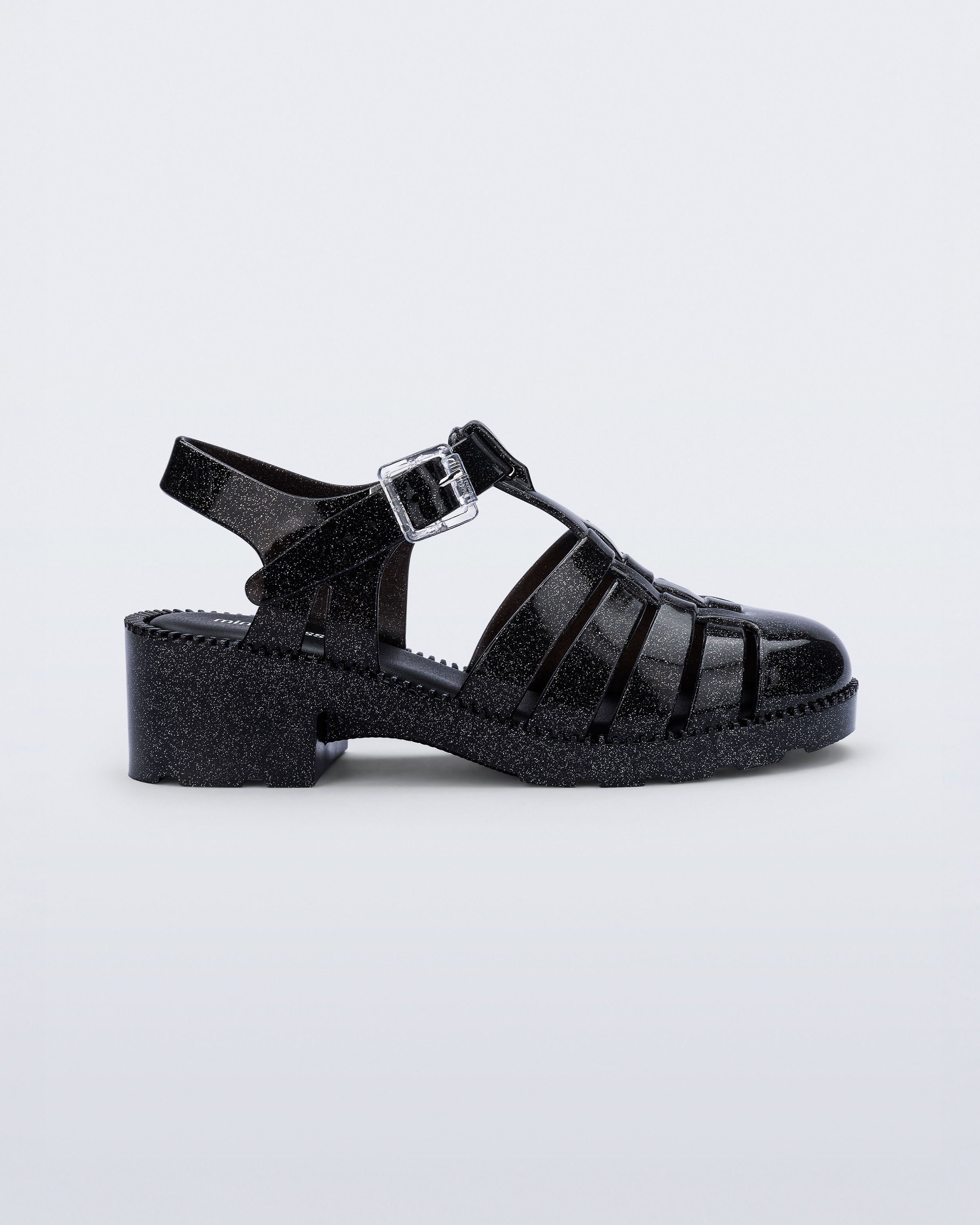 Mini Melissa Possession Heel Infantil simli siyah kız çocuk sandalet yandan görünüm