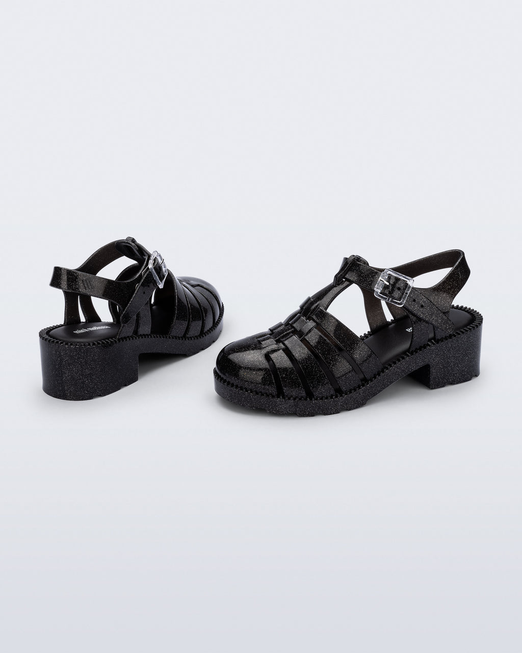 Mini Melissa Possession Heel Infantil simli siyah taban ve topuk yapısı