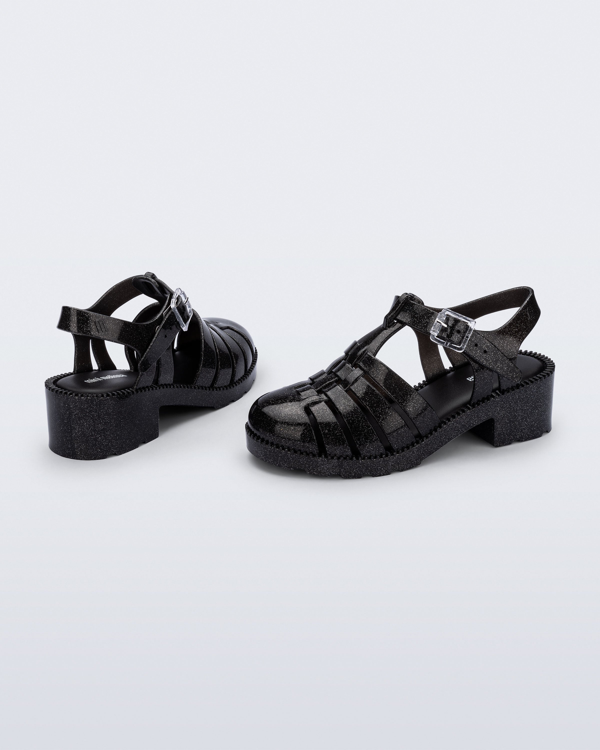 Mini Melissa Possession Heel Infantil simli siyah taban ve topuk yapısı