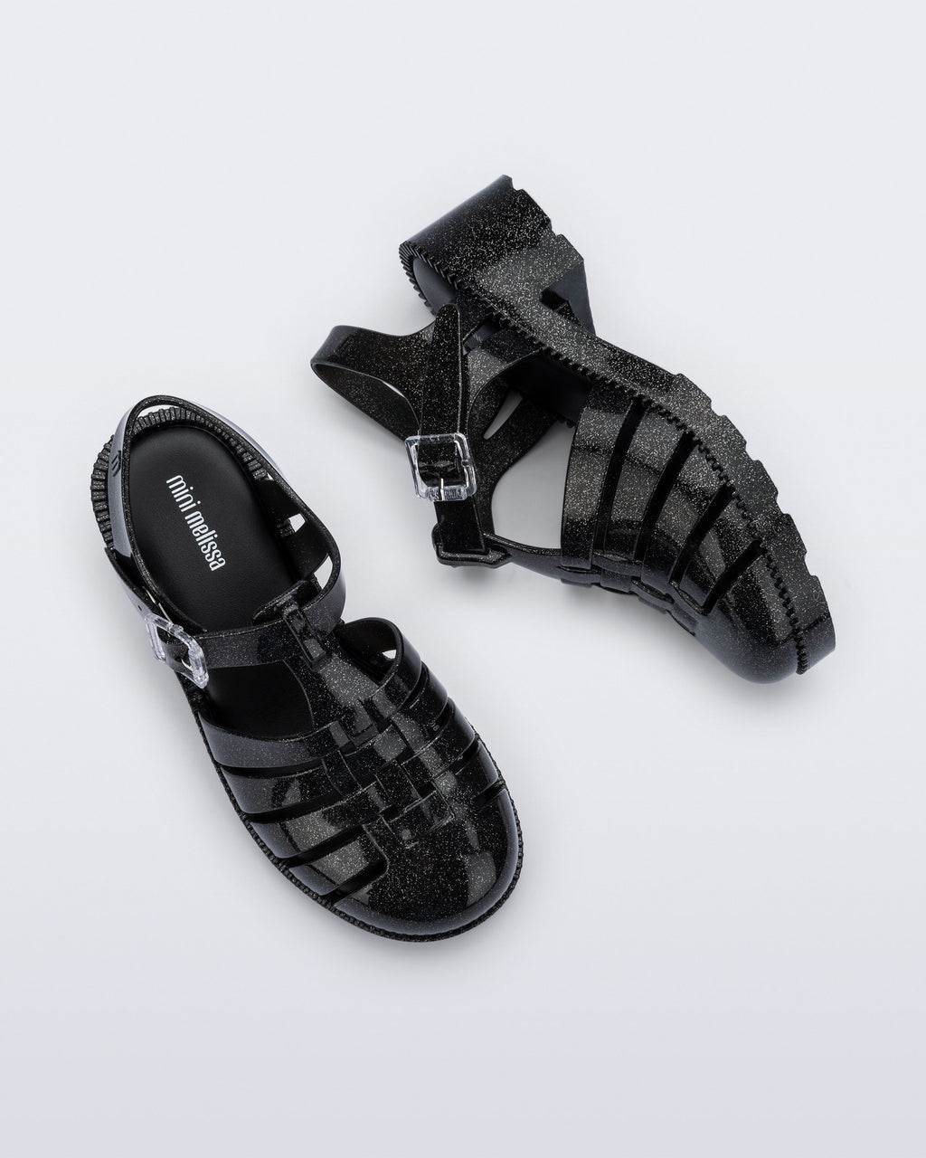 Mini Melissa Possession Heel Infantil simli siyah kız çocuk sandalet üstten görünüm