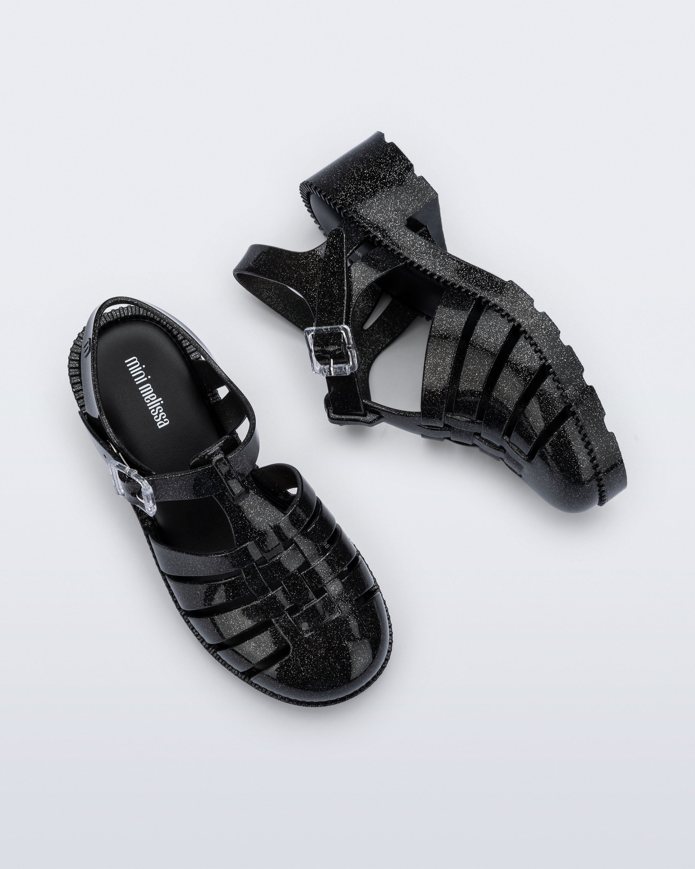 Mini Melissa Possession Heel Infantil simli siyah kız çocuk sandalet üstten görünüm